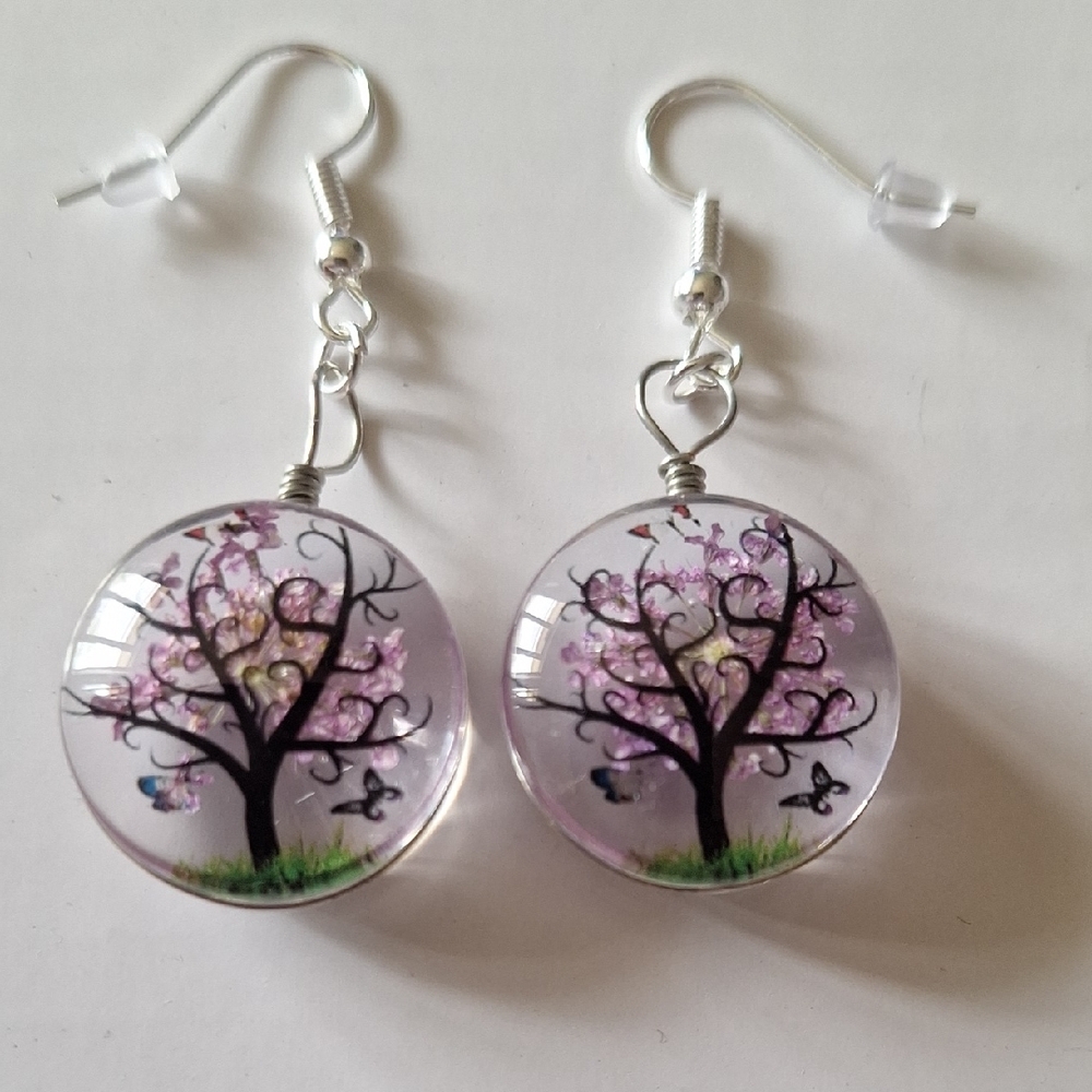 Pink Pressed Flower Enchanting Forest  Design Handmade Earrings
